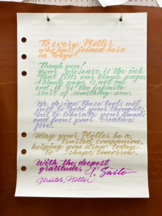 いつもPLOTTERを応援していただきありがとうございます。ご来店のお客様に感謝の想いを綴らさせていただきました。PLOTTER TOKYOは常に変化を楽しんでいます。次に来た時に、どこかに新しいワクワクがあるように。
これからもPLOTTER TOKYOであなただけのクリエイティブなことを見つけてください。

Thank you for always supporting PLOTTER. We used a large refill to express our gratitude to our visiting customers. PLOTTER TOKYO always embraces change. We hope that the next time you visit, you'll find something new and exciting somewhere.
Please continue to discover your own unique creativity at PLOTTER TOKYO.

@plotter_jp 
.
.
.
.
.
#plotter #plotter_life #youareaplotter #プロッター #フラッグシップ #直営店 #原宿 #flagshipstore