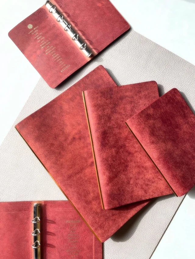 PLOTTER TOKYOで限定販売の「プエブロリミテッドBOX」

5サイズを一気に俯瞰すると、このレッドブラウンの味わい深さが伝わってくる。PLOTTERのコンセプトでは、思い切って、「テーマごとにノートを分けて使おう！」をバインダーで提唱している。ダイアリーをA5で、瞬間メモをM5で。とか、ミーティング議事録をバイブル、自分の思いと課題ももう一冊のバイブル、など。リフィルがバインダーを越えて行き来できるから、本当に優れものなアナログツールだと思う。

PLOTTER TOKYO Exclusive “Pueblo Limited BOX”

Looking at all five sizes at once, you can really appreciate the depth of this red-brown hue. PLOTTER boldly proposes replacing the binder with the concept: “Let's use separate notebooks for each theme!” Use an A5 size for your diary and an M5 size for quick notes. Or write meeting minutes in a Bible size. Then jot down your thoughts and tasks in another Bible size. Since refills can move freely between binders, I truly think this is an excellent analog tool.

プエプロに託した変化する力

「プエブロ」は、イタリア・トスカーナの名門バダラッシカルロ社を代表するレザー。
表面を起毛させた独特の仕上げにより、新品時はマットで荒々しい質感を見せます。ですが、起毛した観維が使うほどになじみ、手の油分や時間を受け止めることで、豊かな艶と色の濃さにじみ出てきます。
わずか数ヶ月、その変化の大きさに驚かされ、数年後にはまるで別のもののように育つ個性あふれるイタリアンレザー。
「変化することが当たり前」とされるプエブロはまさにPLOTTERが大切にする・創造の過程を愉しむスピリットを象徴する素材です。

.
.
.
.
.
.
.
.
#plotter #plotter_life #drawtoday #shapetomorrow #planner #planneraddict #creativelife #stationeryaddict #simple #memo #design #writing #binder #refill
#プロッター #クリエイティブ #アイデア #リフィル #シンプル #植物タンニンなめし #レザーバインダー　#美しい艶 #ホースヘアー #手帳会議 #システム手帳 #経年変化