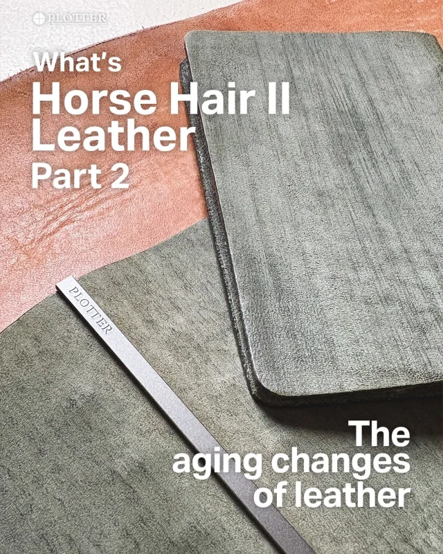 【ホースヘアーⅡの経年変化】

国内最高レベルの革作り技術をつぎ込み、たっぷりとオイルをしみ込ませたホースヘアーⅡレザーは、
使い込めば込むほど美しい艶と自然な濃淡ムラが現れます。

職人の手で一枚一枚丁寧に細い引っ掻き傷をつけていますが、
一枚ごとでも、一枚の中でも、向きや深みが異なります。

プエブロと異なるのは、
比較的このホースヘアースクラッチ模様をキープしながらツヤツヤにエイジングしていくことです。

スクラッチの山は光り、谷はマット感を残す。
この超一点もの感のあるバインダーこそ
フルベジタブルタンニンなめしレザーならではの極みです。

#plotter_life
#what_is_plotter